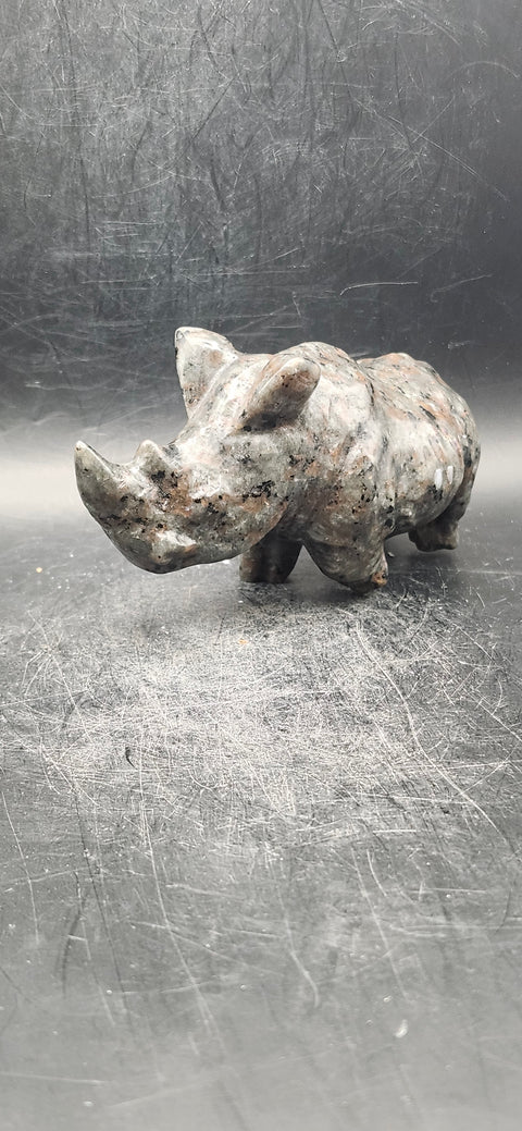 Flame stone "yooperlite" rhino! 8.5 ounces, 4 inches long, 2 tall