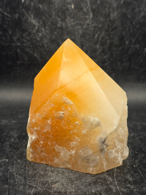 Orange calcite polished top point! 1 pound, 3.1 inches tall, 3.2" wide