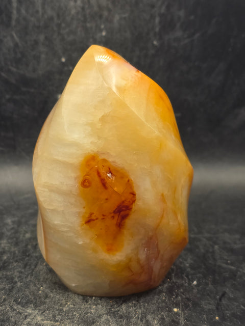 Carnelian agate flame tower! 12 ounces, 3.3 inches tall, 2.2" wide!