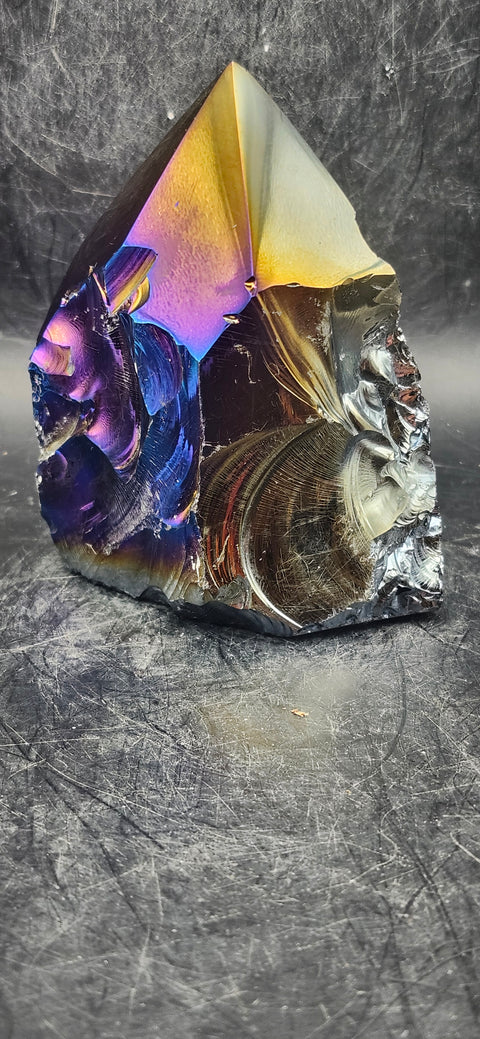 Titanium obsidian polished top point! 9.6 ounces, 3.2 inches tall!