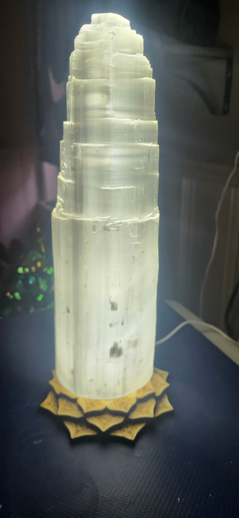 Jumbo selenite tower with led base! 10 inches tall, 4 pounds!