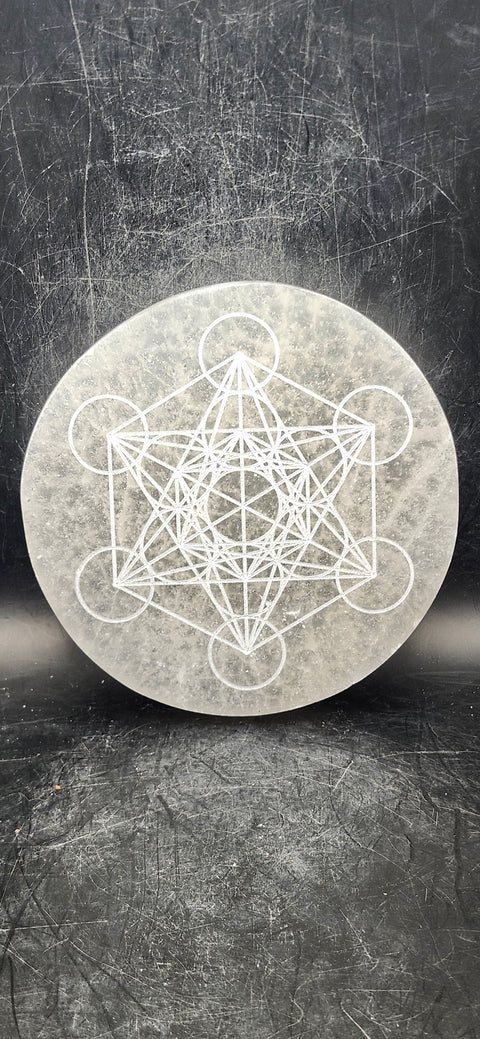 Metatrons cube selenite charging plate! 4 inches long, 9 ounces!