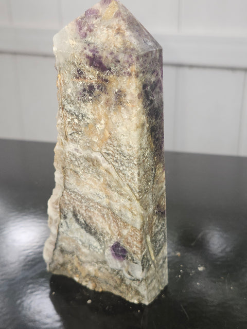 Druzy opalized fluorite free form tower! 5.7 inch by 2.4 inch, 15 ounces