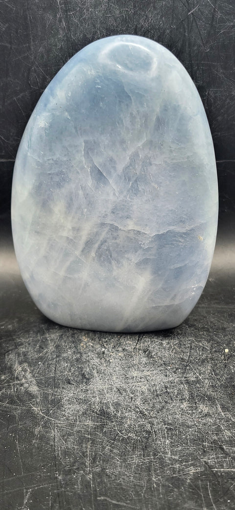 Blue calcite free form! 1.6 pounds, 4.5 inches tall, 3.5 wide