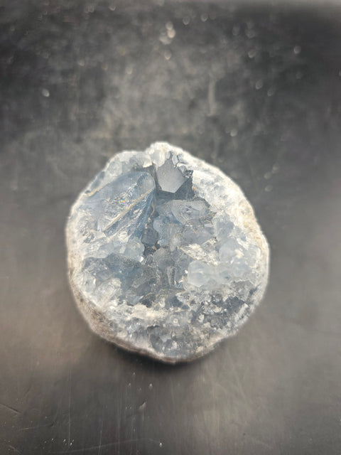 Blue calcite geode! 8 ounces, 1.8 inches long, 1.7 inches wide!