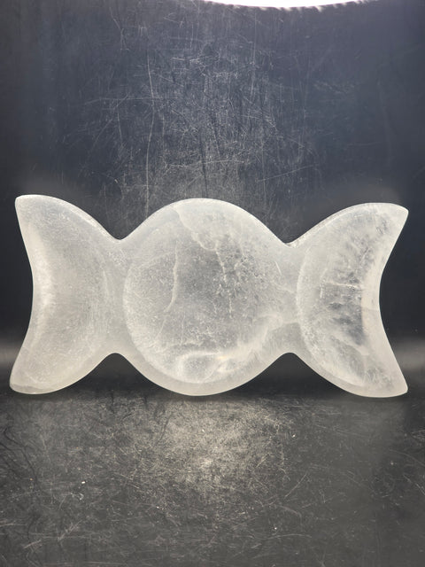 Triple moon goddess selenite bowl! 7.5 inches wide, 1.2 pounds