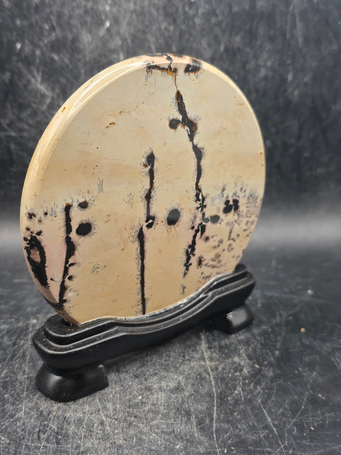 Natural picture jasper slab with stand! 4.9 ounces, 3.5 inches wide