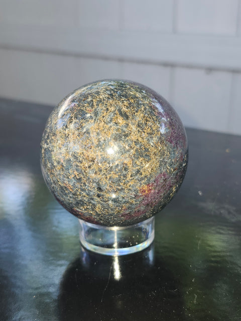 Ruby in kyanite sphere! 12.5 ounces, 57.8mm, 2.27 inches uv reactive