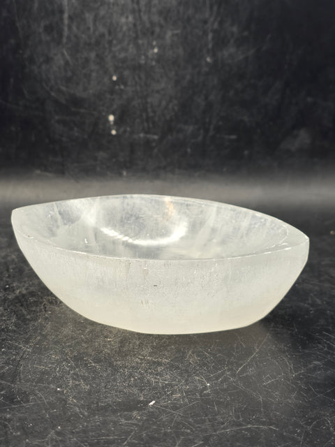 Selenite eye shaped bowl! 3.9 inches wide!