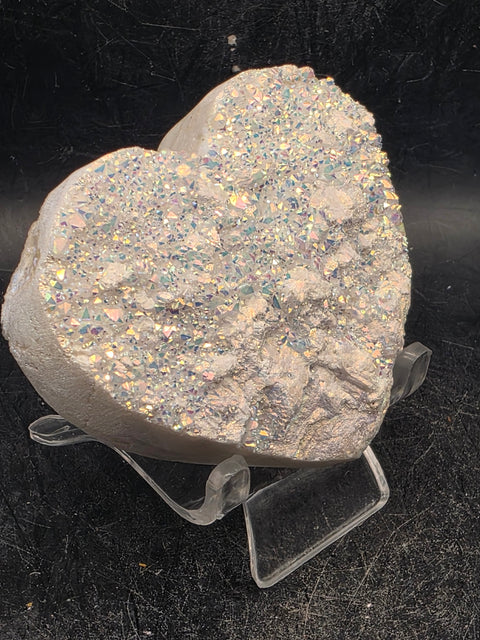 White pearl aura quartz heart! 4.7 ounces, 2.7 inches wide, 2.3" tall