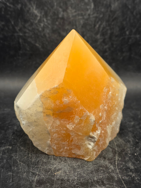 Orange calcite polished top point! 1 pound, 3.1 inches tall, 3.2" wide