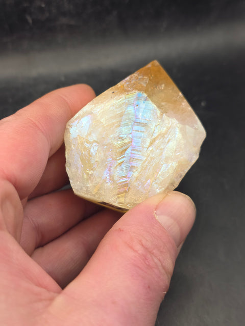 Angel aura citrine polished top point! 5.4 ounces, 2.3 inches tall