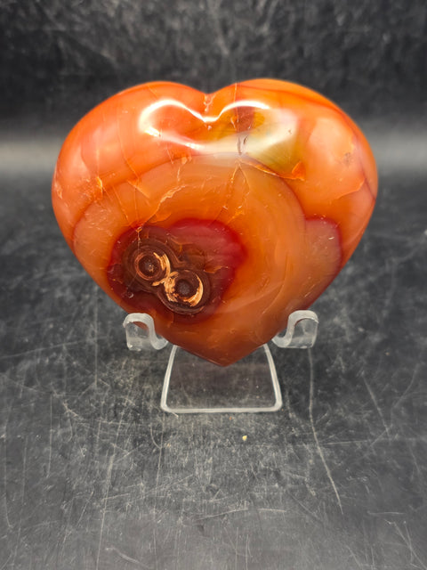 Carnelian agate heart! 7.2 ounces, 3 inches wide, 2.5 tall