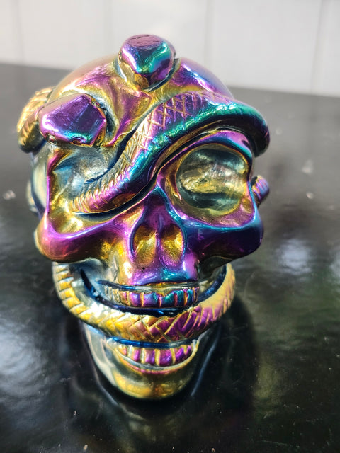 Titanium obsidian skull & snake! 1.1 pound, 3.7 inches long, 3 tall, 2.5 wide