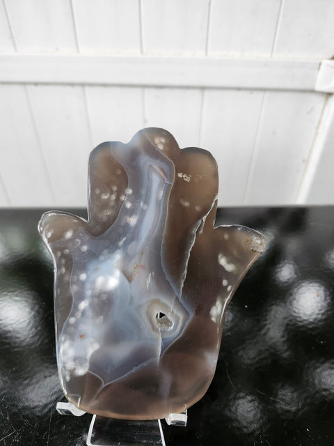 Druzy agate Hamsa hand carving! 11 ounces, 5.5 inches