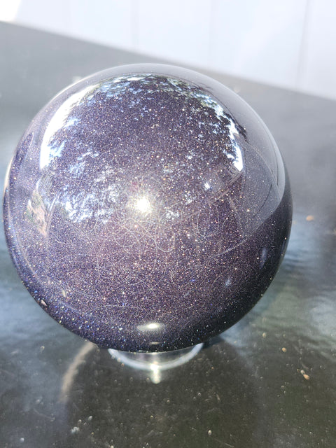 Blue golden sandstone sphere! 1.7 pounds, 78mm, 3 inches