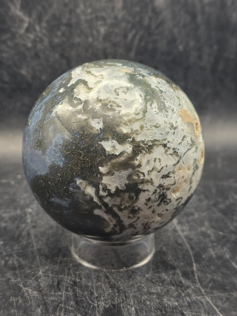 Druzy moss agate sphere! 65.8mm, 2.5 inches, 13.1 ounces