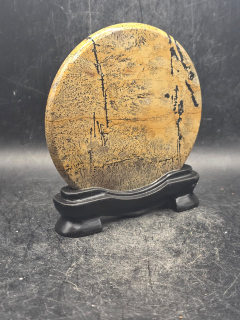 Natural picture jasper slab with stand! 4.9 ounces, 3.5 inches wide!