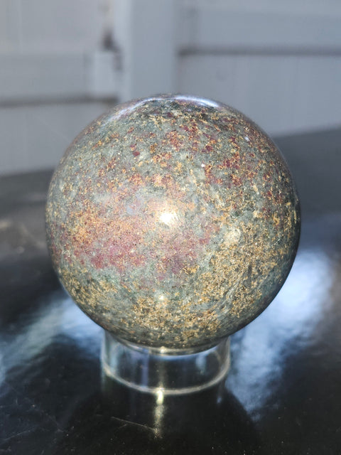 Ruby in kyanite sphere! 13.1 ounces, 58mm, 2.29 inches uv reactive