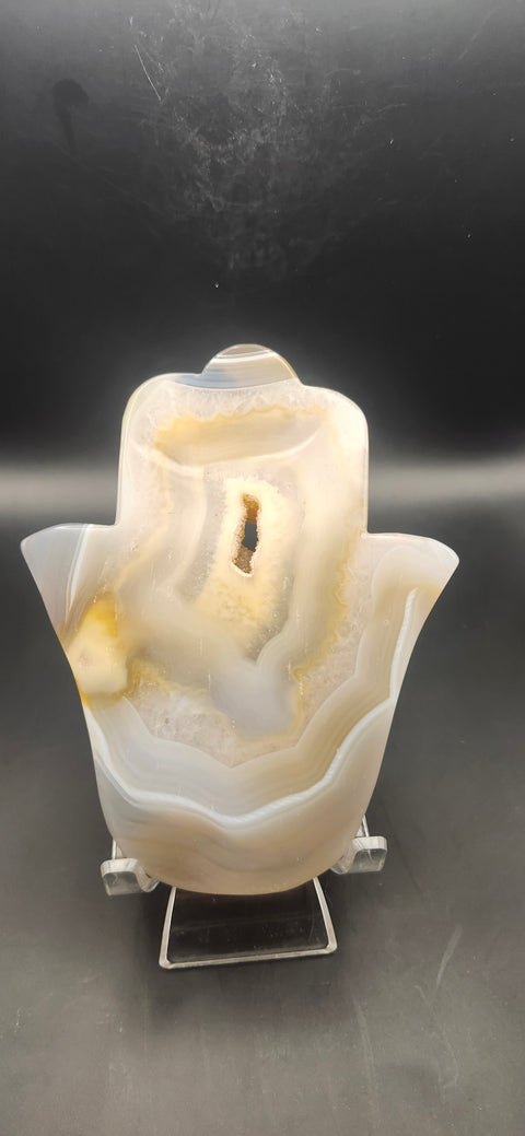 Druzy agate Hamsa hand. 7.5 ounces, 5 inches tall, 4 wide