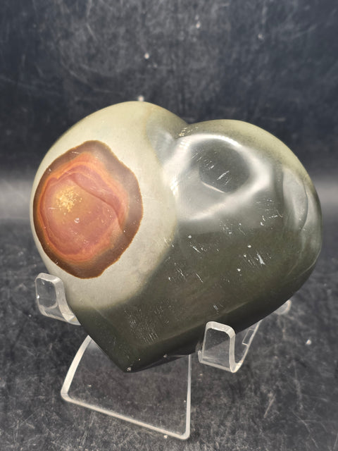 Polychrome jasper heart! 9.6 ounces, 3.3 inches wide, 2.9" tall