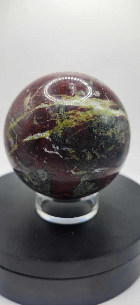 Dragon bloodstone sphere! 79.8mm, 3.14 inches, 1.11 pounds