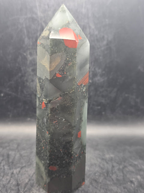 Large African bloodstone tower! 5.7 inches tall, 13.2 inches!