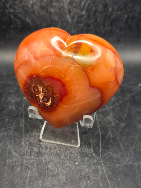 Carnelian agate heart! 7.2 ounces, 3 inches wide, 2.5 tall