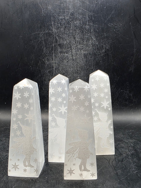 Selenite engraved fairy tower! 3.8 inches tall, 4.5 ounces!