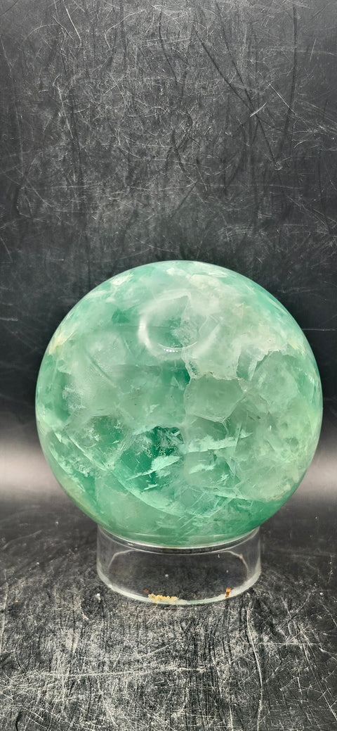 Green florite sphere! 75mm, 2.9 inches, 1.9 pounds!