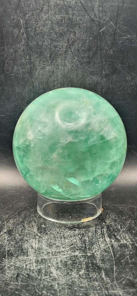 Green florite sphere! 75mm, 2.9 inches, 1.9 pounds!
