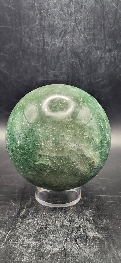 Green florite sphere with silver sparkles!! 68.5mm, 15.7 ounces