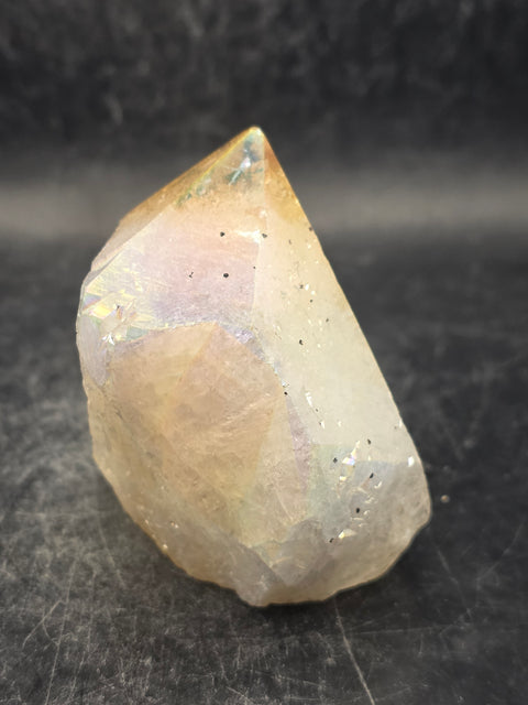 Angel aura citrine polished top point! 5.3 ounces, 2.4 inches tall