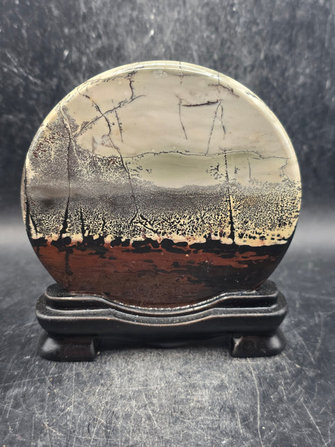 Natural picture jasper slab with stand! 5 ounces, 3.5 inches wide
