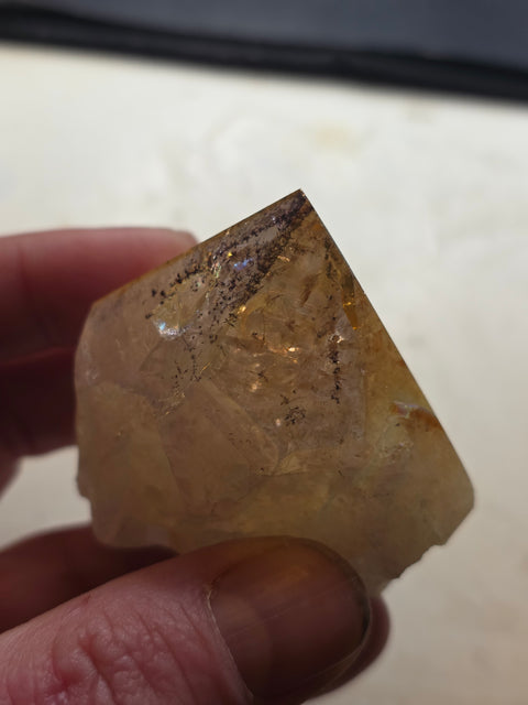 Angel aura citrine polished top point! 5.7 ounces, 2.3 inch by 2.3"