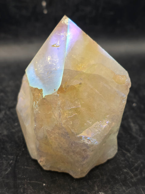 Angel aura citrine polished top point! 10 ounces, 2.8 inches tall