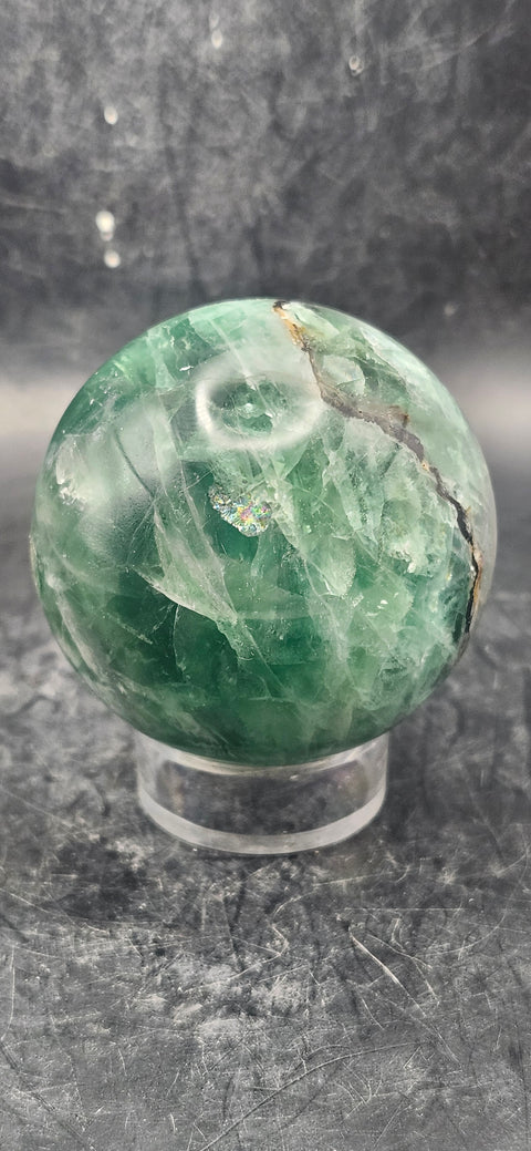 Florite sphere! 54.2mm, 2.1 inches, 9 ounces!