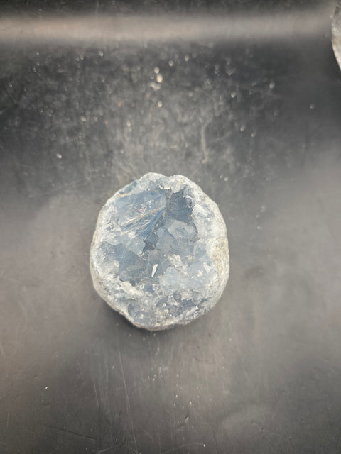 Blue calcite geode! 8 ounces, 1.8 inches long, 1.7 inches wide!