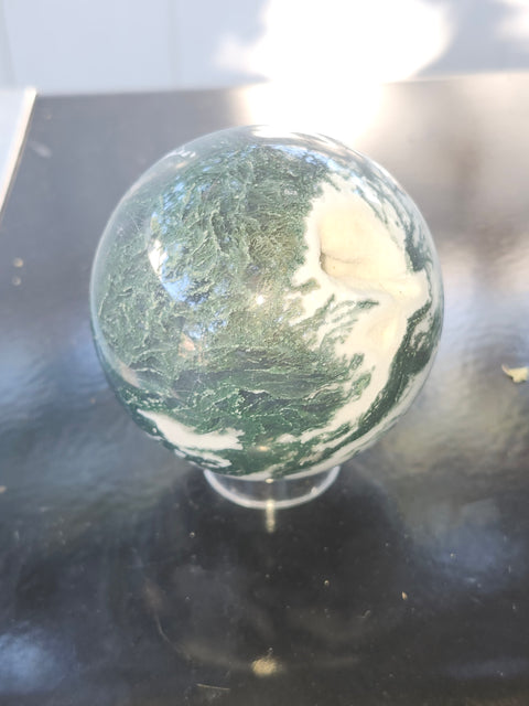 Moss agate sphere! 71mm, 2.8 inches, 1.1 pounds