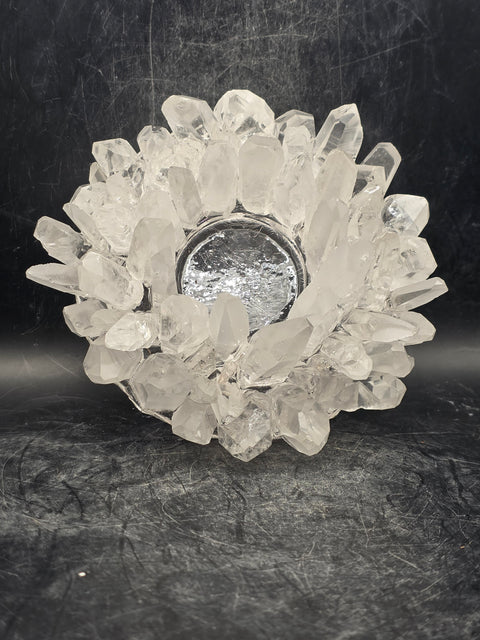 Lemurian quartz candle holder! 14 ounces, 4 inches wide!