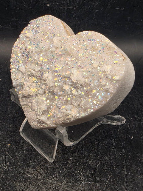 White pearl aura quartz heart! 4.7 ounces, 2.7 inches wide, 2.3" tall