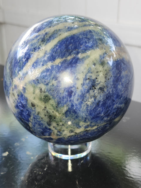 Massive blue sodalite sphere! 4.14 pounds, 114mm, 4.5 inches