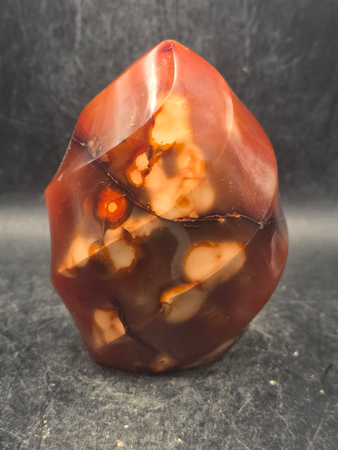 Carnelian agate flame tower! 1 pound, 3.6 inches tall, 2.5" wide!