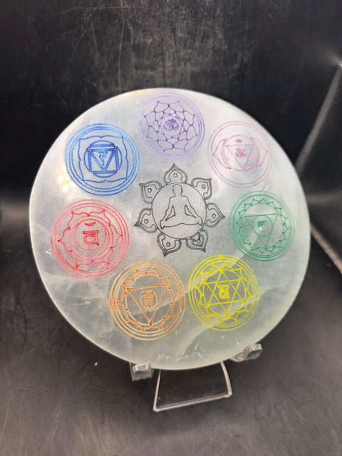 Large 7 Chakra selenite charging plate!! 5.25 inches!