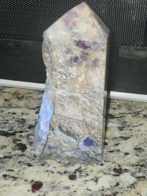 Druzy opalized fluorite free form tower! 5.7 inch by 2.4 inch, 15 ounces