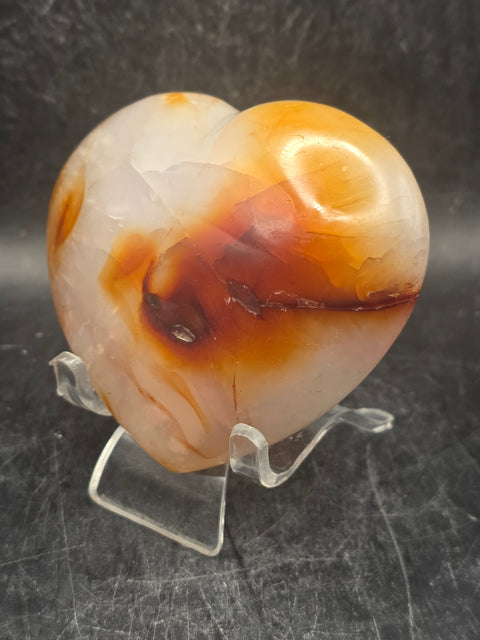 Carnelian agate heart! 6.8 ounces, 3 inches wide, 2.7" tall