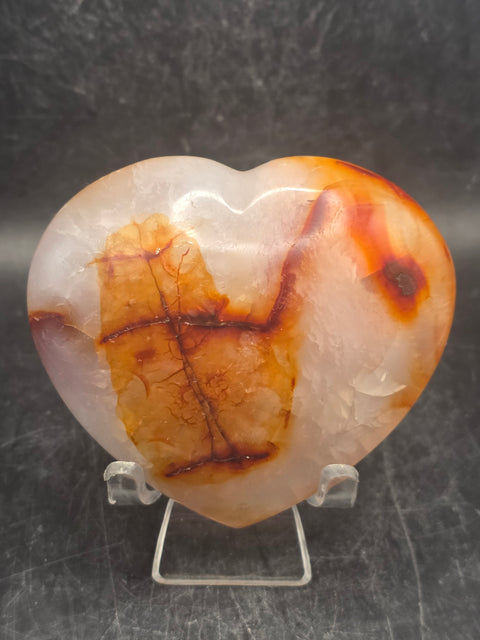 Carnelian agate heart! 6.8 ounces, 3 inches wide, 2.7" tall