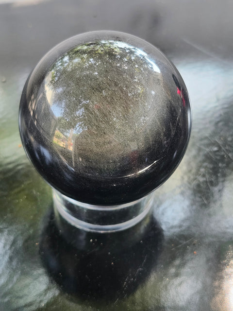 Silver obsidian sphere! 2.5 inches, 63mm, 11.5 ounces