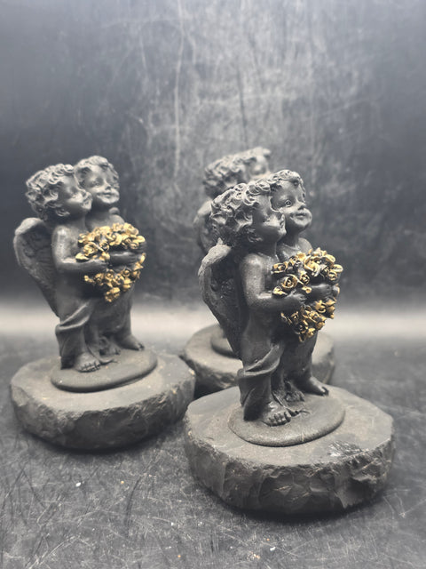 Shungite angel with flowers figurine! 6 ounces, 3.9 inches tall