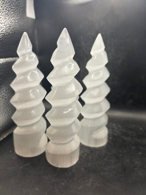 Selenite spiral tower! 6 inches tall, 9.5 ounces!